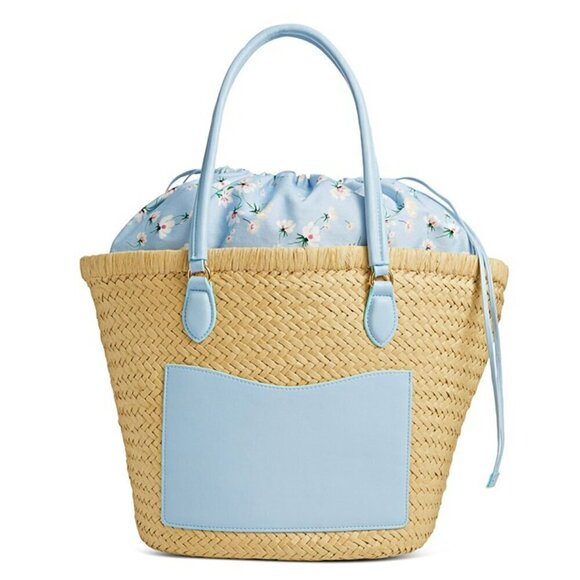 On 34th Handbags - On 34th Isabellaa Women's Straw Medium Drawstring Tote Blue Floral (MSRP $130)